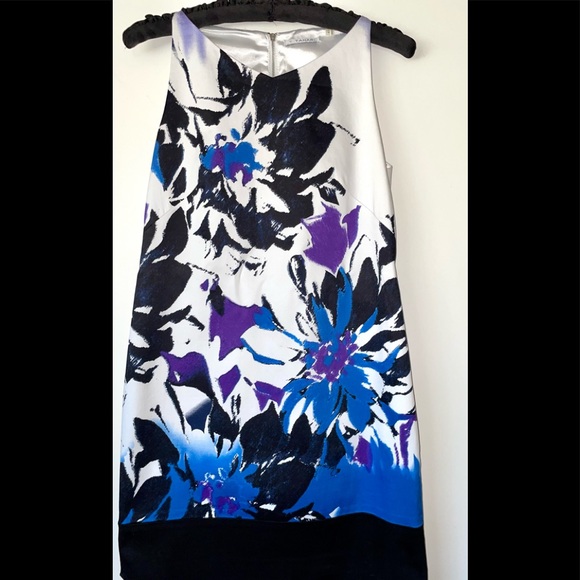 T TAHARI SLEEVELESS LOW HIGH FRAN DRESS SZ 2 COLORFUL LINED ZIPPER COTTON BLEND - Picture 1 of 11
